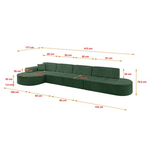 Canapé D'angle Taro-l3 413x171x79,5  Angle Gauche En Tissu -  Vert