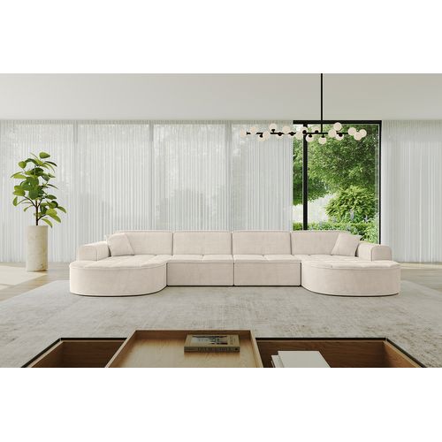 Canapé D'angle Taro-u2 388x171x79,5 Angle Panoramique En Tissu - Beige