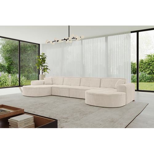 Canapé D'angle Taro-u2 388x171x79,5 Angle Panoramique En Tissu - Beige