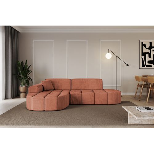Canapé D'angle Livo-l1 252x173x79,5  Angle Gauche En Velours  -  Apricot