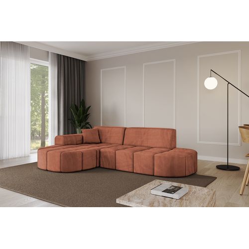 Canapé D'angle Livo-l1 252x173x79,5  Angle Gauche En Velours  -  Apricot