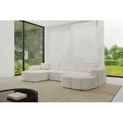 Canapé D'angle Livo-u1 315x173x79,5 Angle Panoramique En Tissu - Crémeux