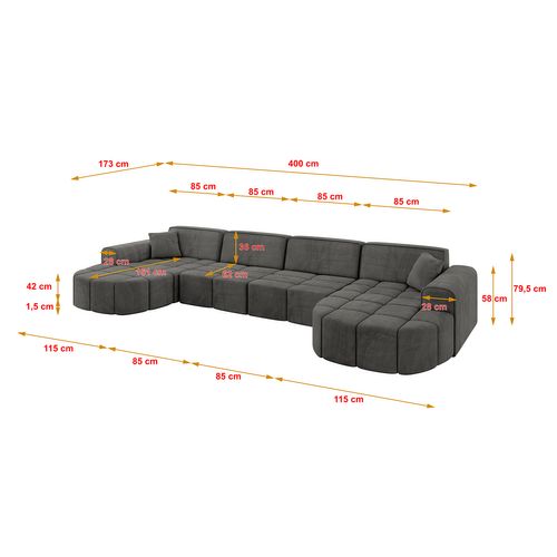 Canapé D'angle Livo-u2 400x173x79,5 Angle Panoramique En Velours - Gris Foncé