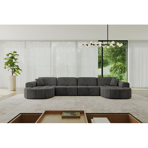 Canapé D'angle Livo-u2 400x173x79,5 Angle Panoramique En Velours - Gris Foncé