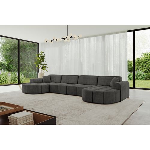 Canapé D'angle Livo-u2 400x173x79,5 Angle Panoramique En Velours - Gris Foncé