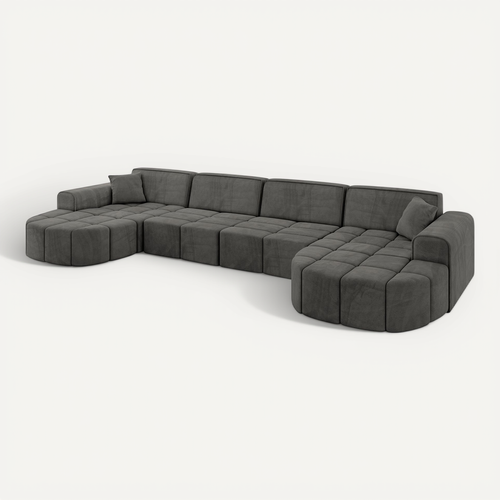 Canapé D'angle Livo-u2 400x173x79,5 Angle Panoramique En Velours - Gris Foncé