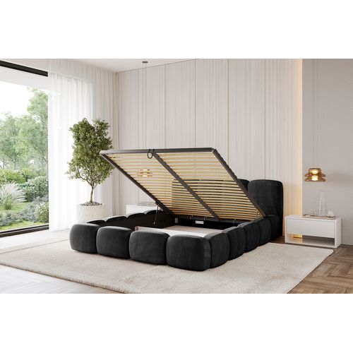 Lit Tapissé Avec Un Coffre De Rangement - Kala-v1 140x200 Noir
