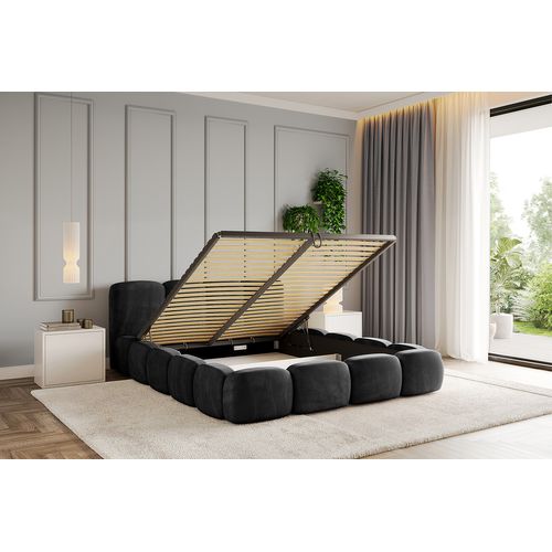 Lit Tapissé Avec Un Coffre De Rangement - Kala-v1 140x200 Noir
