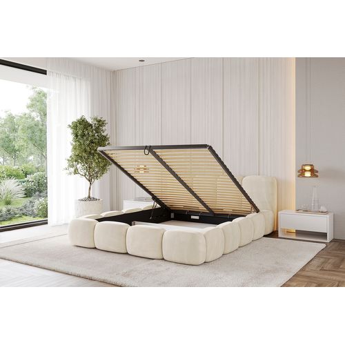Lit Tapissé Avec Un Coffre De Rangement - Kala-v1 140x200 Beige