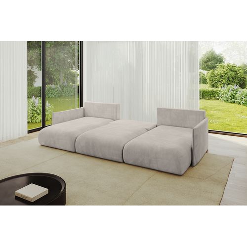 Canapé D'angle Convertible Onesk-u 317x177x72  Angle Panoramique En Velours - Beige Clair