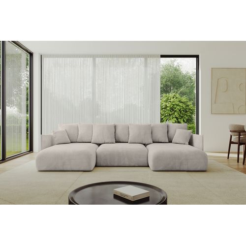 Canapé D'angle Convertible Onesk-u 317x177x72  Angle Panoramique En Velours - Beige Clair