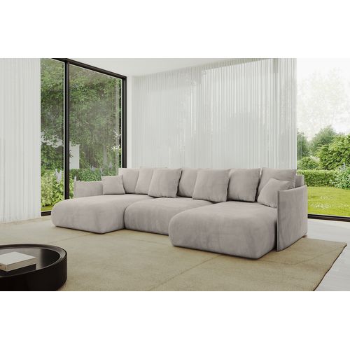 Canapé D'angle Convertible Onesk-u 317x177x72  Angle Panoramique En Velours - Beige Clair