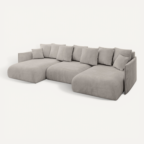 Canapé D'angle Convertible Onesk-u 317x177x72  Angle Panoramique En Velours - Beige Clair