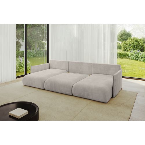 Canapé D'angle Convertible Onesk-u 317x177x72  Angle Panoramique En Velours - Beige Clair