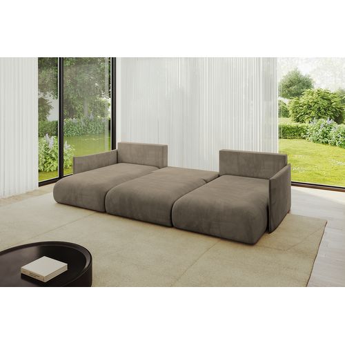 Canapé D'angle Convertible Onesk-u 317x177x72  Angle Panoramique En Velours - Marron