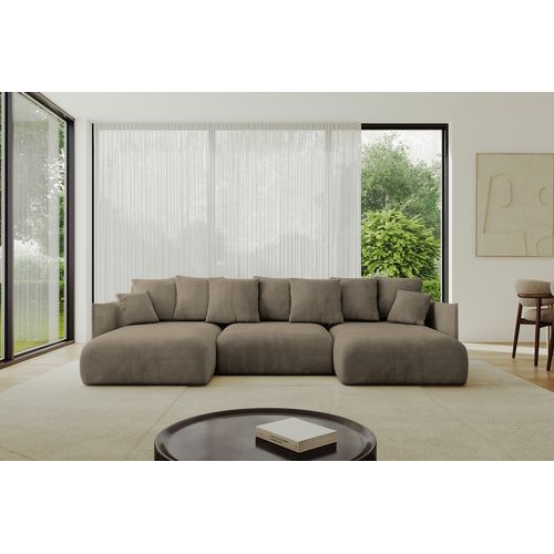 Canapé D'angle Convertible Onesk-u 317x177x72  Angle Panoramique En Velours - Marron