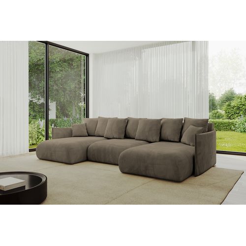 Canapé D'angle Convertible Onesk-u 317x177x72  Angle Panoramique En Velours - Marron