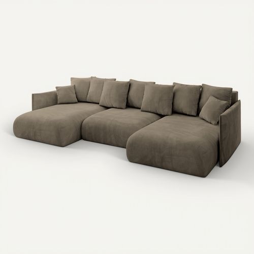 Canapé D'angle Convertible Onesk-u 317x177x72  Angle Panoramique En Velours - Marron