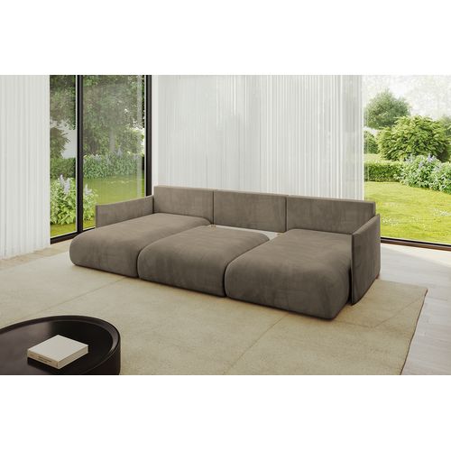 Canapé D'angle Convertible Onesk-u 317x177x72  Angle Panoramique En Velours - Marron