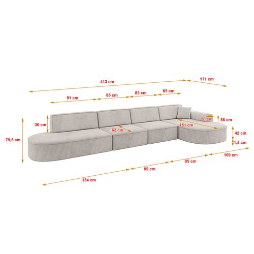 Canapé D'angle Mari-l3 413x171x79,5 Angle Droit En Velours - Marron Clair