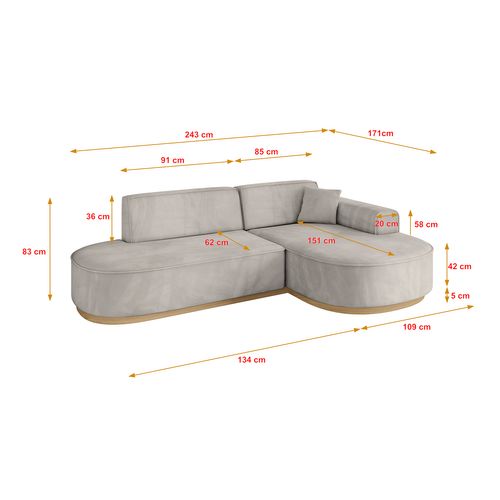 Canapé D'angle Mari-l1-v2 243x171x83  Angle Droit En Velours - Marron Clair