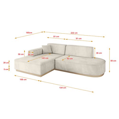 Canapé D'angle Irea-l1 232x165x80 Angle Gauche En Velours - Beige