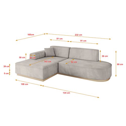 Canapé D'angle Irea-l1 232x165x80 Angle Gauche En Velours - Beige Clair