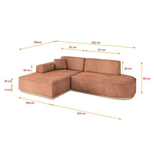 Canapé D'angle Irea-l1 232x165x80 Angle Gauche En Velours - Apricot