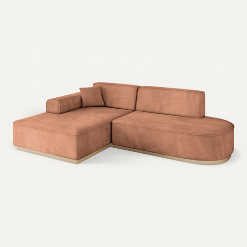 Canapé D'angle Irea-l1 232x165x80 Angle Gauche En Velours - Apricot