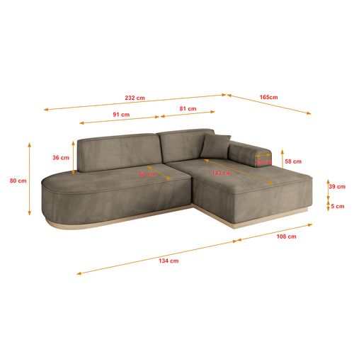 Canapé D'angle Irea-l1 232x165x80 Angle Droit En Velours - Marron