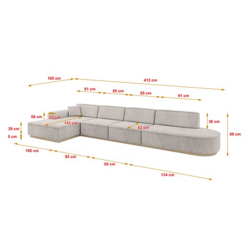 Canapé D'angle Irea-l3 412x165x80 Angle Gauche En Velours - Beige Clair