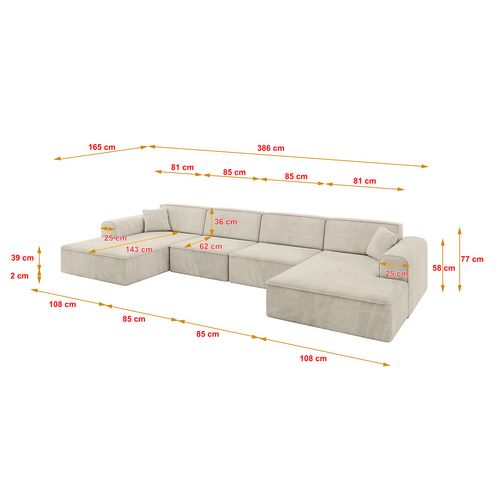 Canapé D'angle Irea-u2-v3 386x165x77  Panoramique En Velours - Beige
