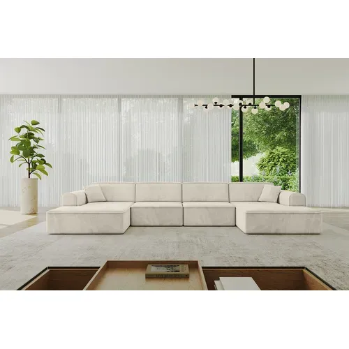 Canapé D'angle Irea-u2-v3 386x165x77  Panoramique En Velours - Beige