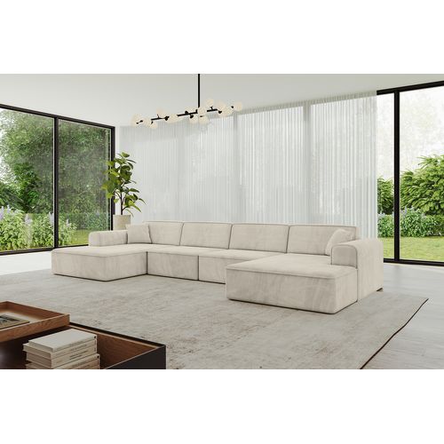Canapé D'angle Irea-u2-v3 386x165x77  Panoramique En Velours - Beige