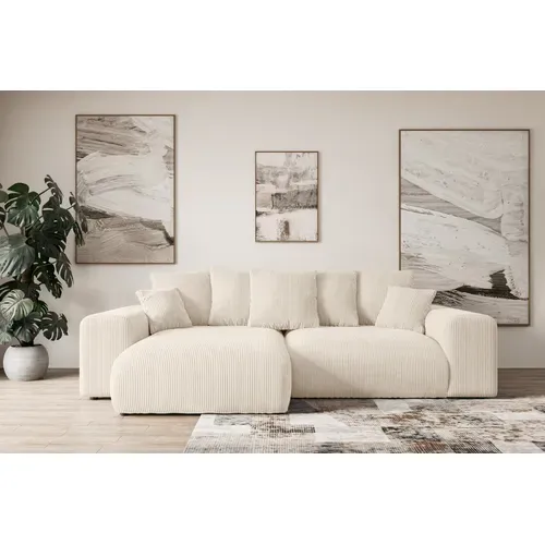 Canapé D'angle Convertible Eskar-l 266x176x84 Angle Gauche En Tissu - Beige Sable