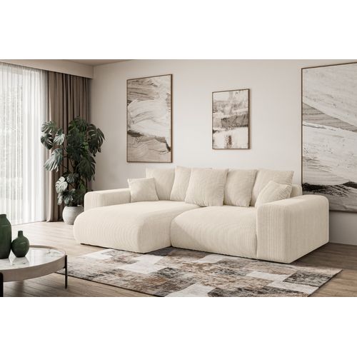Canapé D'angle Convertible Eskar-l 266x176x84 Angle Gauche En Tissu - Beige Sable