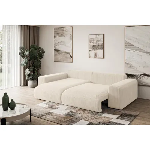 Canapé D'angle Convertible Eskar-l 266x176x84 Angle Gauche En Tissu - Beige Sable