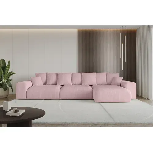 Canapé D'angle Convertible Eskar-l2 364x176x72 Angle Droit En Tissu - Rose