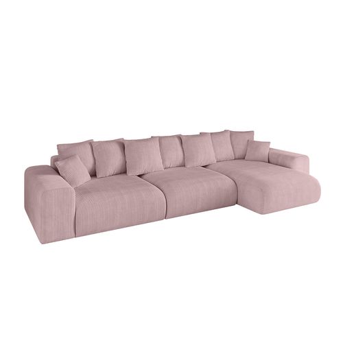 Canapé D'angle Convertible Eskar-l2 364x176x72 Angle Droit En Tissu - Rose