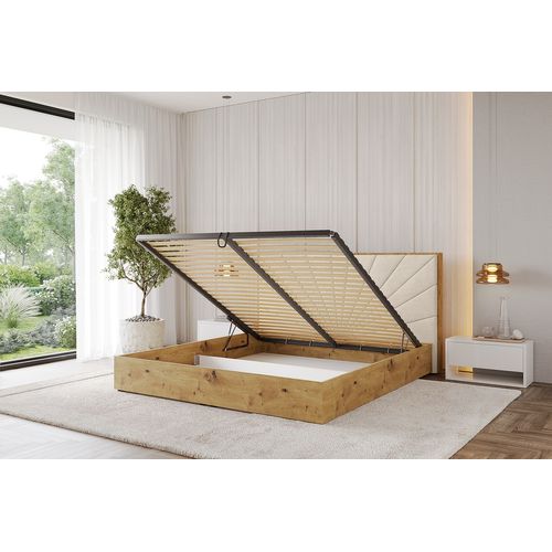Lit Tapissé Avec Un Coffre De Rangement - Enzo6 140x200 Beige