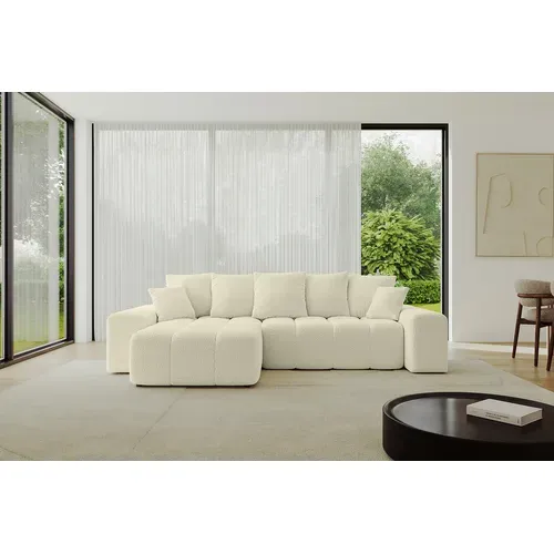 Canapé D'angle Convertible Enil-l 297x189x68  Angle Gauche En Bouclette - Beige
