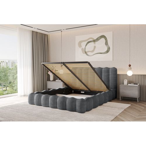 Lit Tapissé Avec Un Coffre De Rangement - Sora 160x200 Cm Gris