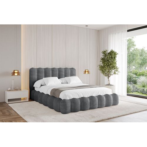Lit Tapissé Avec Un Coffre De Rangement - Sora 160x200 Cm Gris
