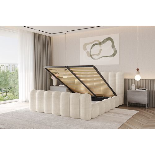 Lit Tapissé Avec Un Coffre De Rangement - Beige Sora-z 120x200