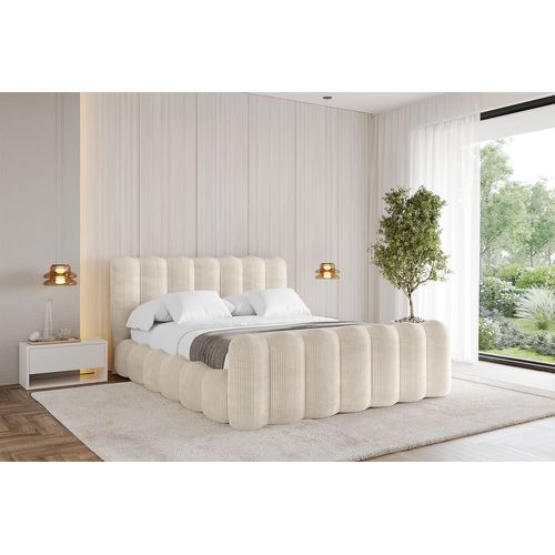 Lit Tapissé Avec Un Coffre De Rangement - Beige Sora-z 120x200