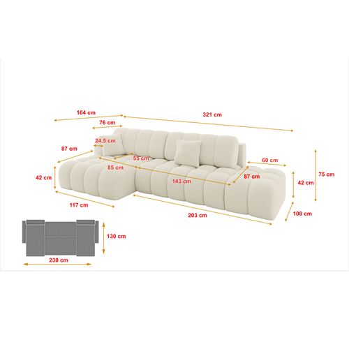 Canapé D'angle Convertible - Olea-l2-321x164x75cm Gauche Beige