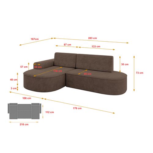 Canapé D’angle Convertible Et Coffre De Rangement, Gauche Mari-l1-s - 283x167x73 Velours Marron