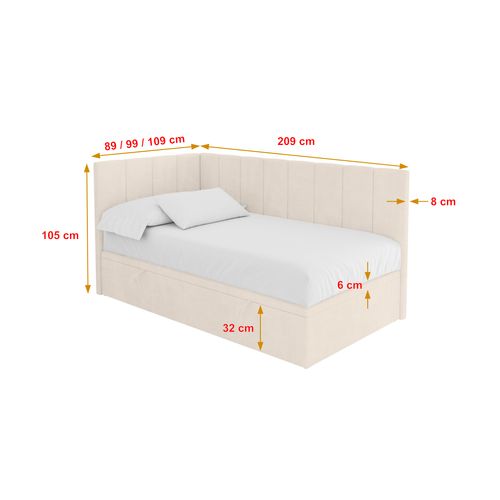 Lit Simple, Coffre De Rangement, Droite - Lovy 80x200 Beige