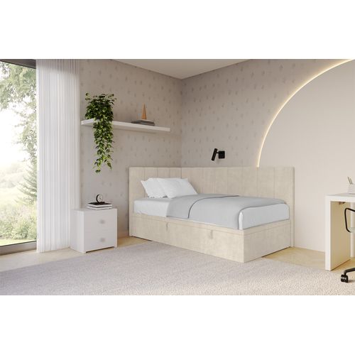 Lit Simple, Coffre De Rangement, Droite - Lovy 80x200 Beige