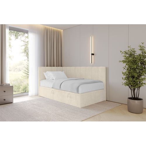 Lit Simple, Coffre De Rangement, Droite - Lovy 80x200 Beige